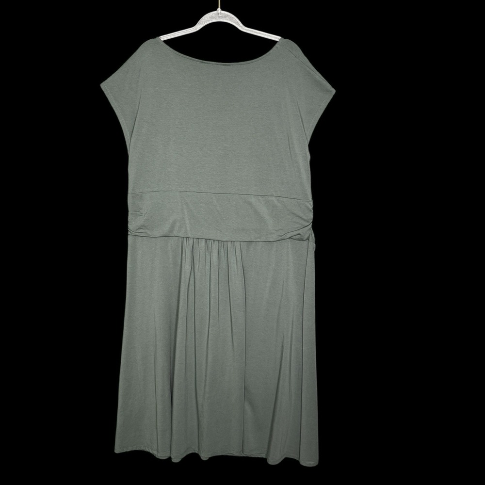 Lands' End Size 2X Dress Side Rouched Fit & Flare Cap Sleeve Green Knit Jersey - Picture 2 of 6